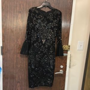 Black sequin long sleeve Betsy Adam Dress